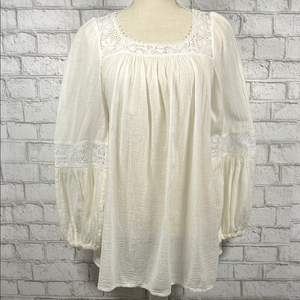 Diane Gilman for CaBal White Lace Women's Boho Flowy Top size S - Picture 2 of 8